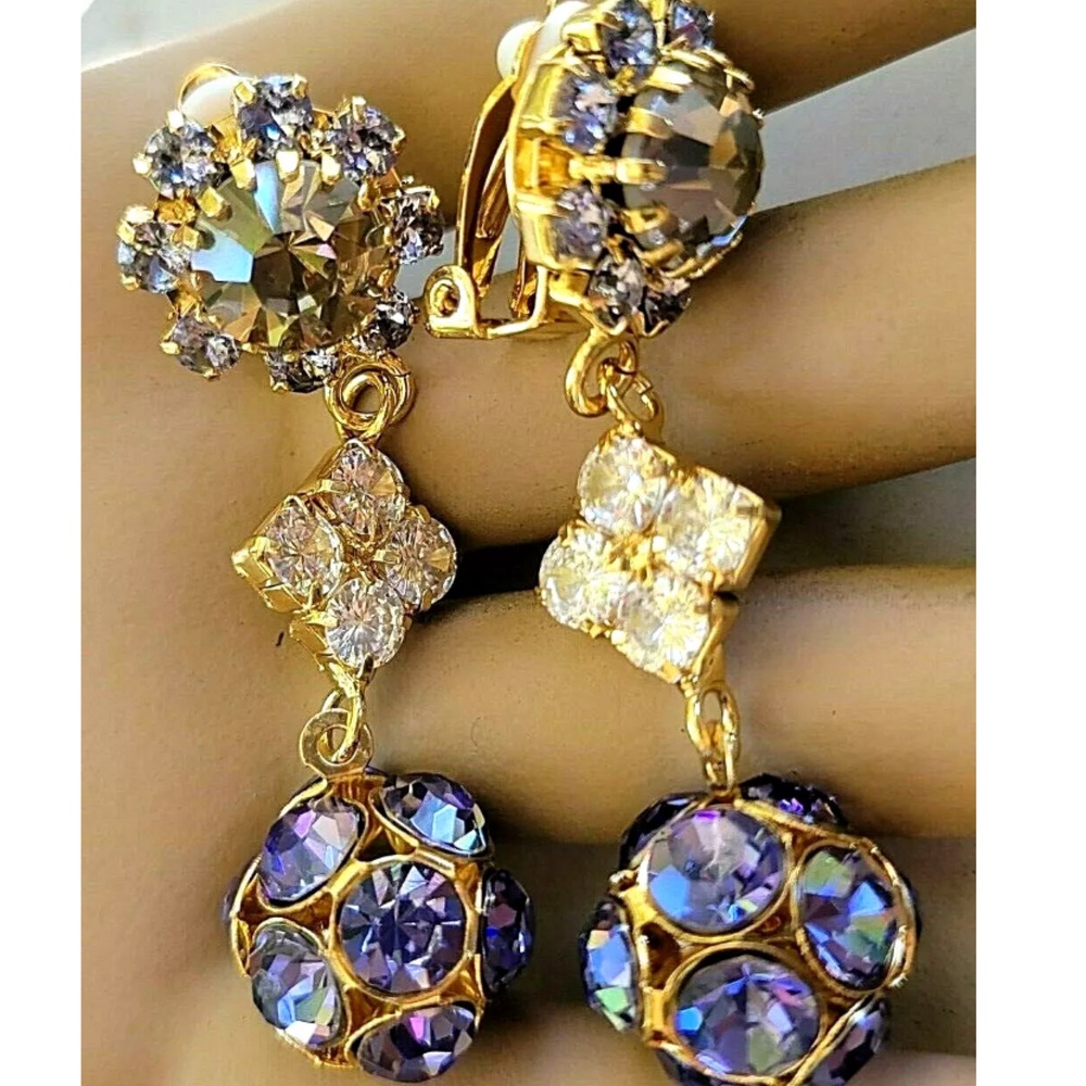 Vintage Designer Purple Crystal Clip-on Earrings